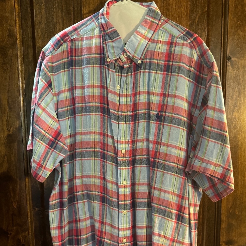 Polo Ralph Lauren Short Sleeve Button Down, XL, Blue and Red Plaid